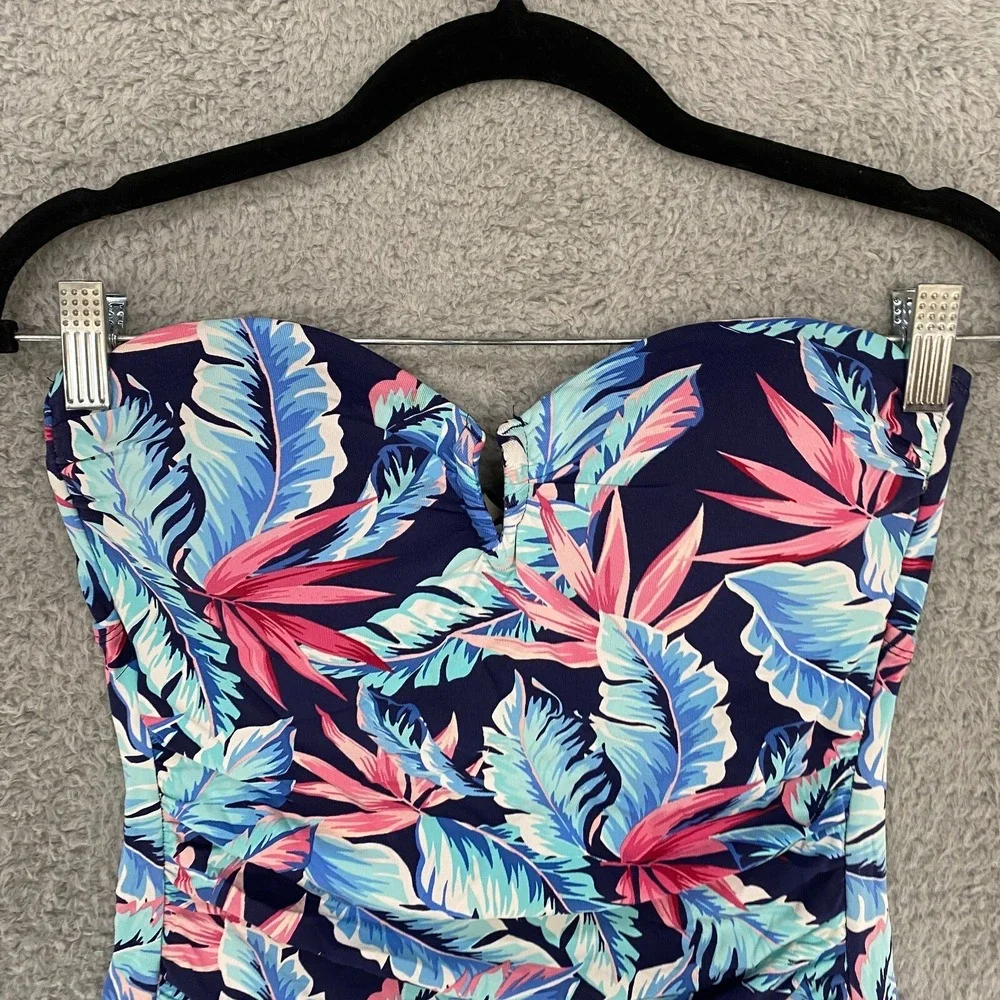Tommy‎ Bahama Swimsuit Womens 8 One Piece Floral Strapless Bandeau Tropical Blue